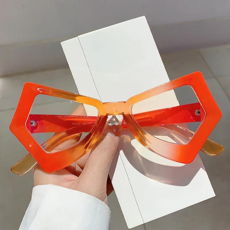 Anti Blue Light Cat Eye Reading Glasses Large Irregular Frame European American Style Polygonal Presbyopia Glasses