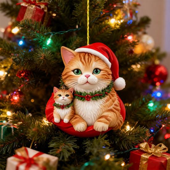 Christmas Pendant 2D Acrylic Cat Wearing Xmas Hat Charm Car Hanging Ornament Festive Atmosphere