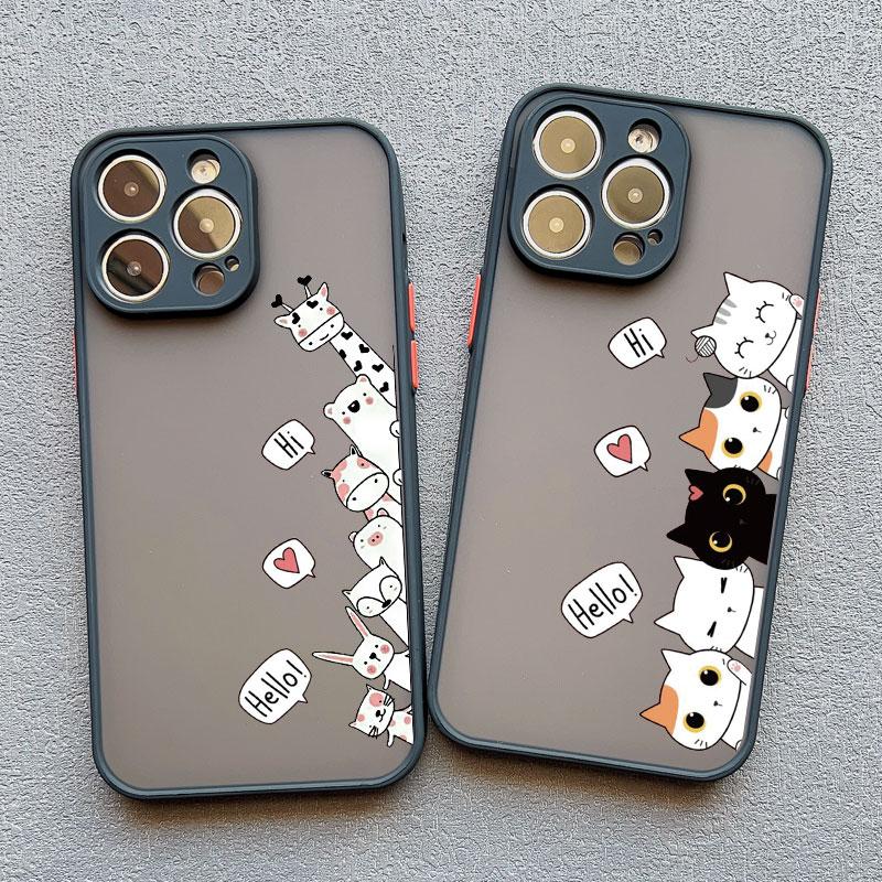 Cute Funny Cartoon Cat Phone Case for iPhone 15 14 Pro Max Plus 13 12 11 Pro Max Mini XS XR X 8 7 Plus SE2 Shockproof Back Cover
