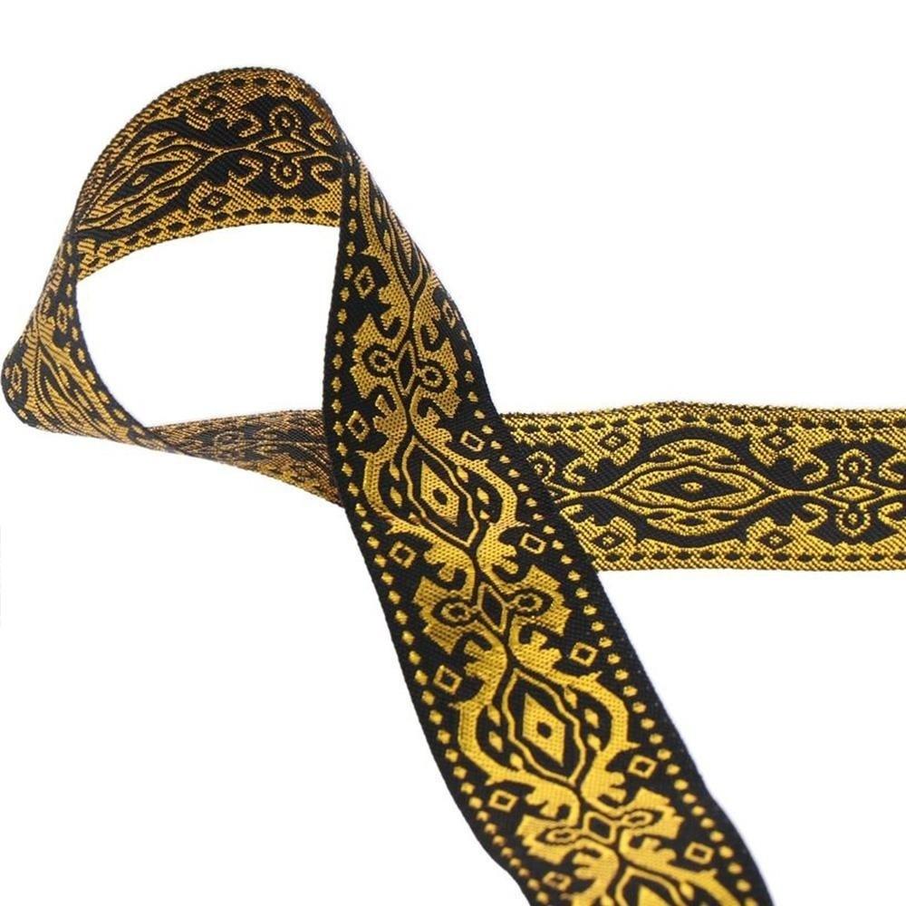 1.3 Inch Wide Jacquard Woven Fabric Ribbon Fringe Trim Flat Gold Gold Glitter Embroidery Ribbon Lace Accessories