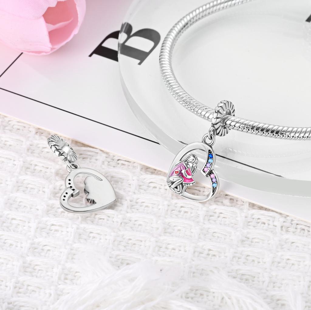 Nouveau Zircon Cœur DIY Perle Cuivre Ajustement Pan Bracelet Original Bijoux Amoureux Sœur Cadeau Pour Ami Maman