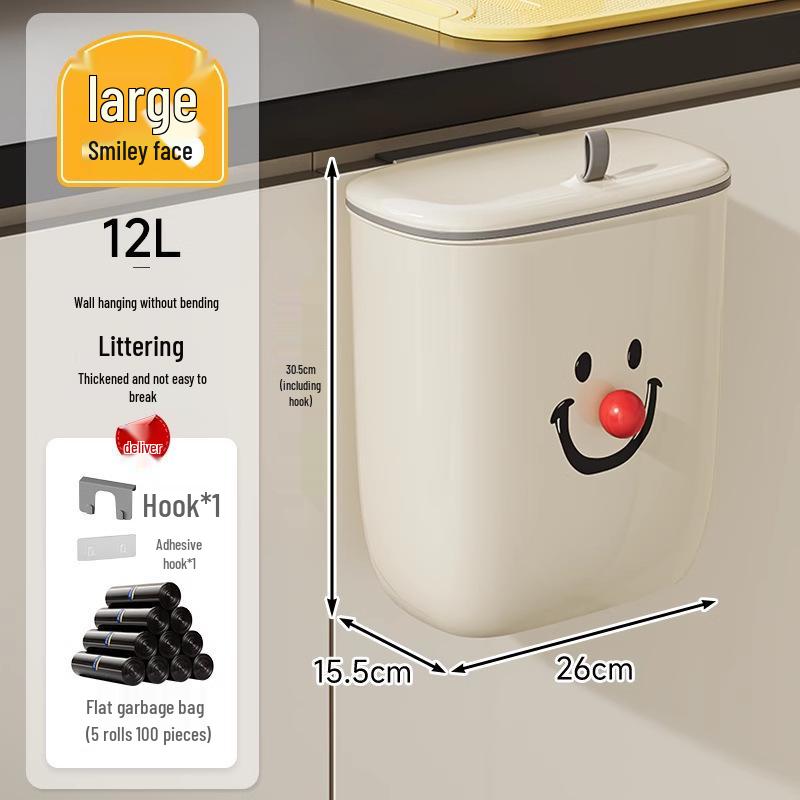 Wall-Mounted Kitchen Waste Bin with Lid - No-Drill, Over-Cabinet Trash Can 
