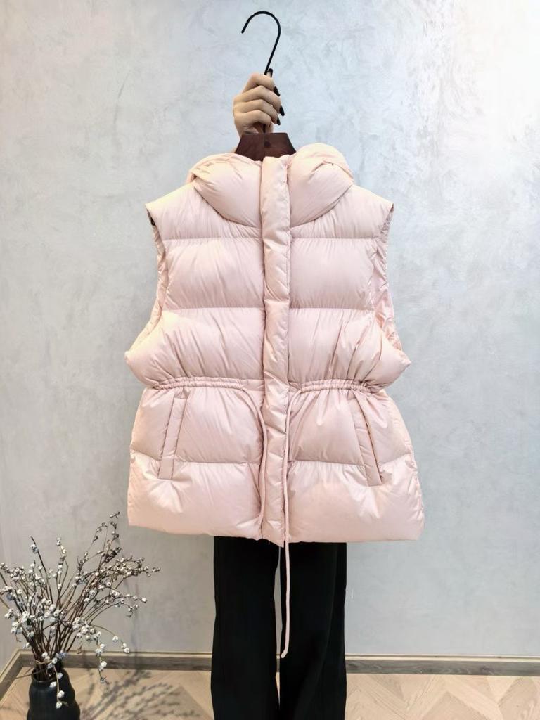 European Winter New Drawstring Cotton Vest Women's Medium and Long Warm Waist Slim Short Vest