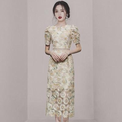 Light Luxury Embroidered Lace Waist-Baring Dress - Women's Summer Dopamine Hip Skirt