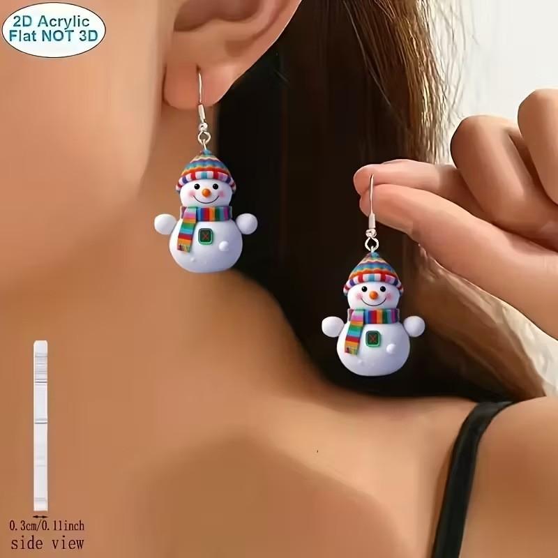 Acrylic Cartoon Snowman Earrings With Silver Studs For Casual Daywear