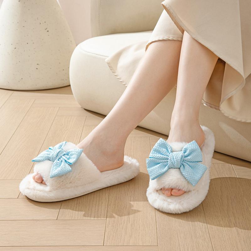 Girl's Cotton Slippers INS Bow Home Plush Slippers Indoor Plush Slippers