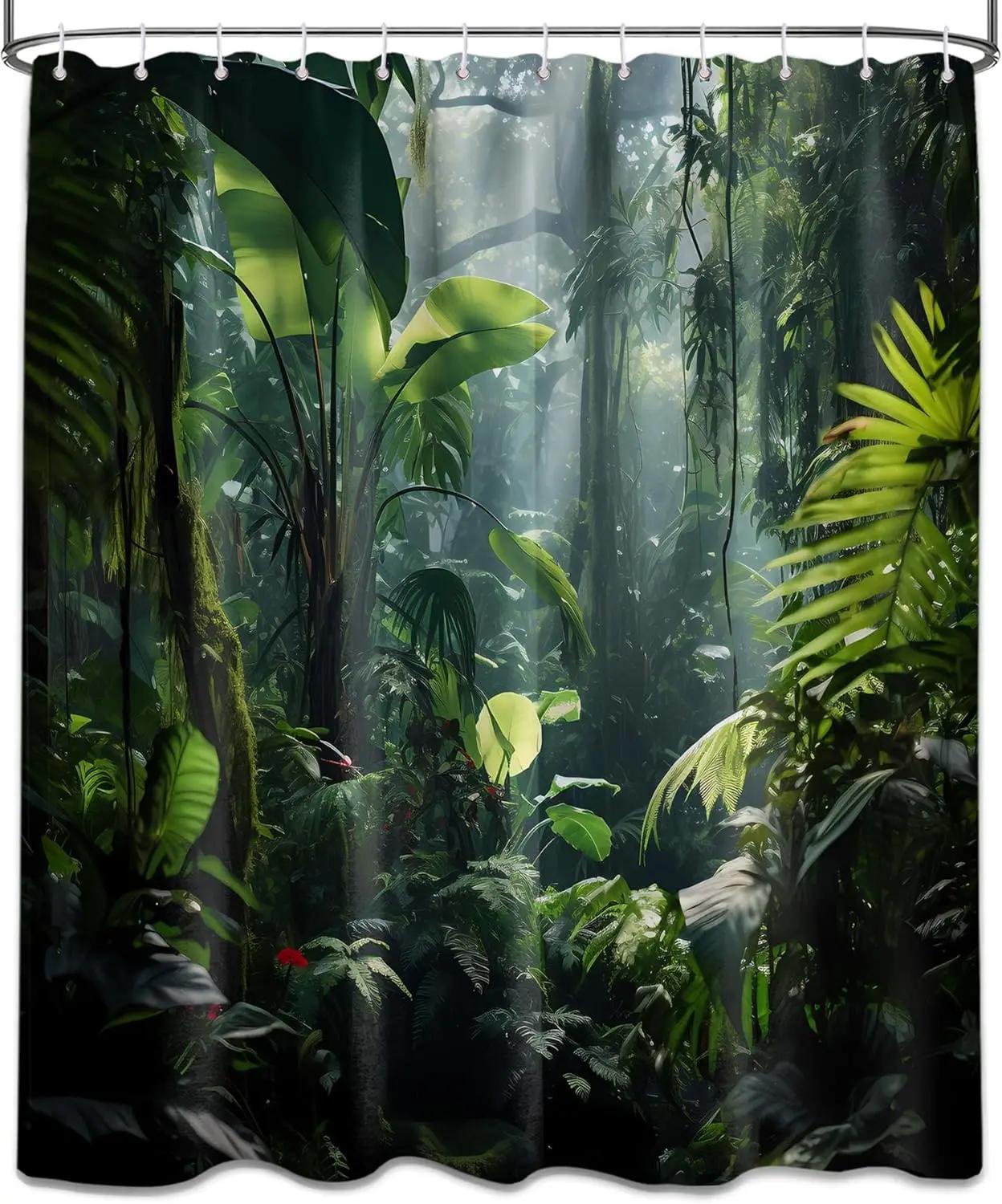 

Green Jungle Shower Curtain Forest Rainforest Bathroom Decoration With Hook Waterproof Fabric 180X180Cm 90X180Cm W60H190(CM)-1 Pcs