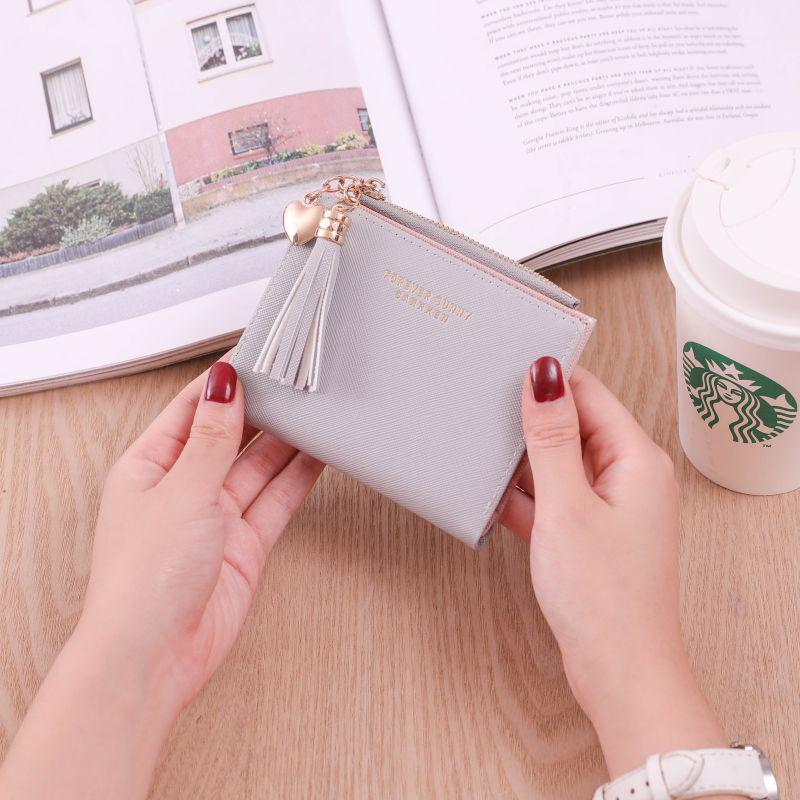 Korean Style Women's Trendy Leather Wallet - Short Cross-grain, Snap Closure, with Zippered Coin Purse