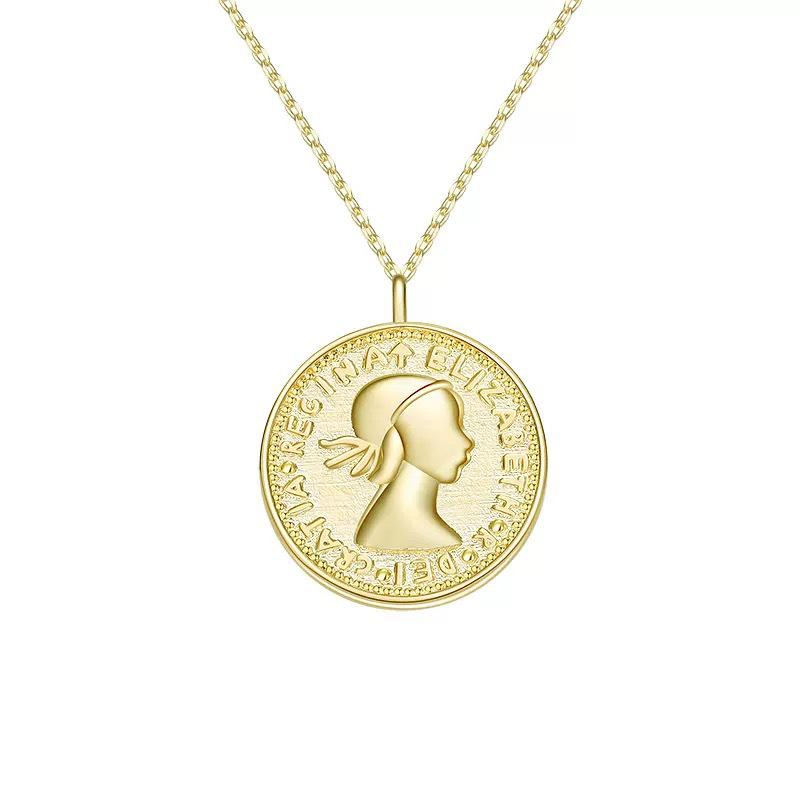 Vintage Queen Coin Necklace: Double-Sided Baroque Clavicle Chain with Luxe Portrait Pendant for Women золотой