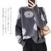 RoyzTocz Knit Crew Floral Round Long Loose Korean Perfect for Going Winter Women's Sweater, Neck, Print, Neck, Sleeves, Slimming, Fit, Fashionable,
