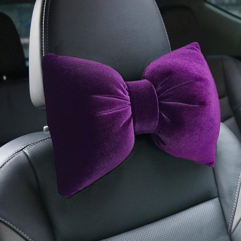 

1Pc Purple Color Bowknot Car Neck Pillow Soft Plush Auto Bow-Shaped Headrest Seat Support Pillows Car Interior Accessories