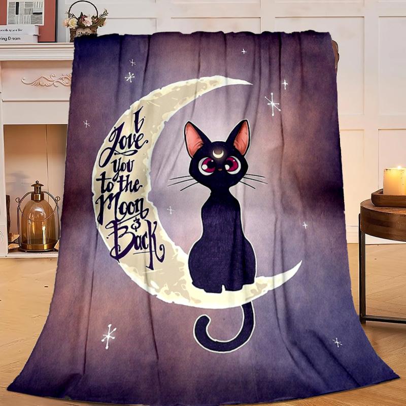 1PC Lunar Cat Magic Night Flannel Blanket Gift, Suitable for Both Men And Women, Soft Ideal for Beds And Sofa, Birthday Or Christmas Gift