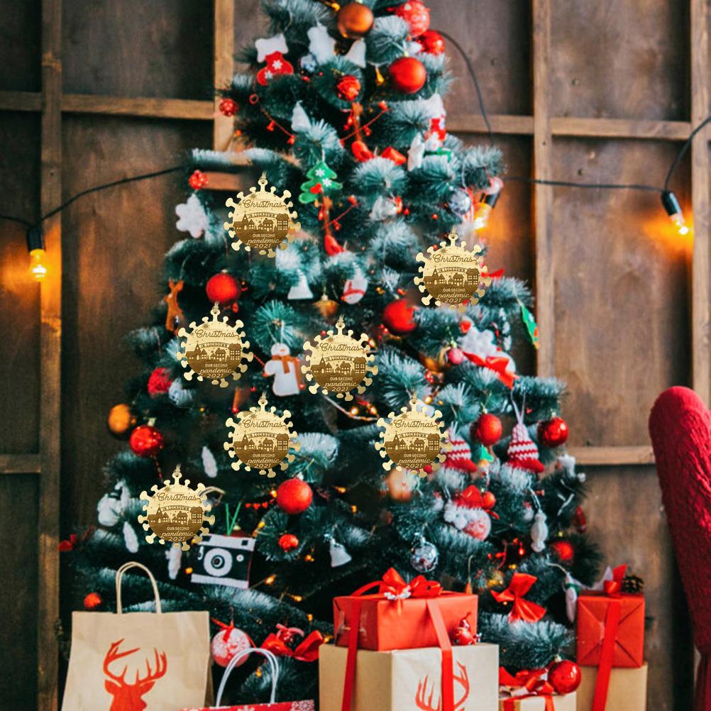 Christmas Pendant Wooden 2021 Epidemic Pendant Christmas Tree Hanging Ornament Decoration