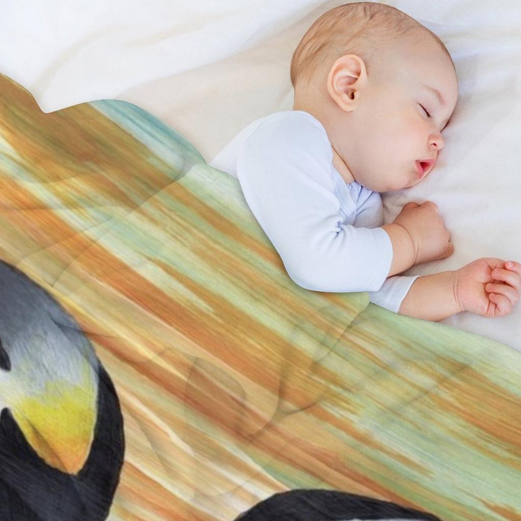 Penguin Family Baby Painting Throw Blanket Shaggy Retros Flannels Kid'S Blankets
