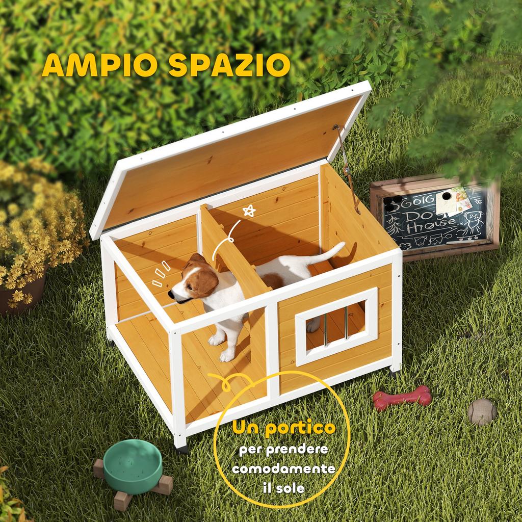 Outdoor Dog Kennel In Fir Wood with Covered Veranda and Tilting Roof, 85.5x62x60 Cm, Multicolored