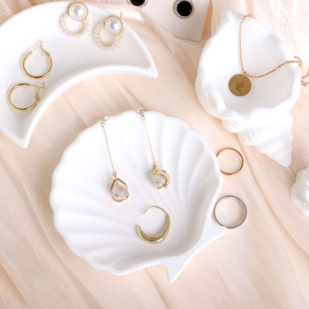 Conch Shape Plaster Decorative Tray White Jewelry Dish Jewelry Storage Trays Jewelry Storage