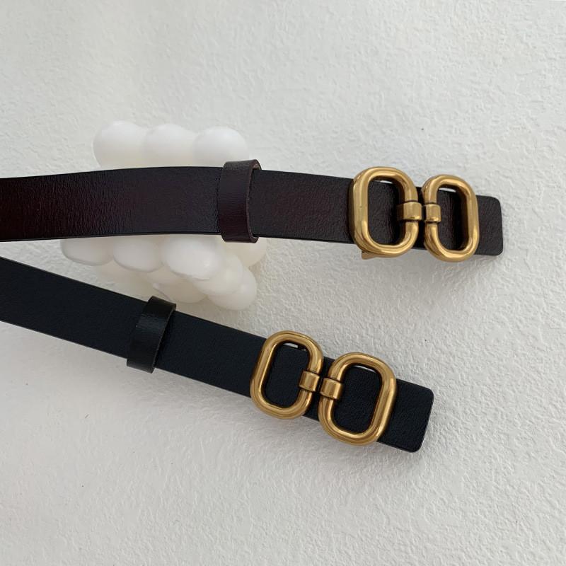 Stylish Womens Genuine Leather Vintage Versatile Double Layer Cowhide Black Belt