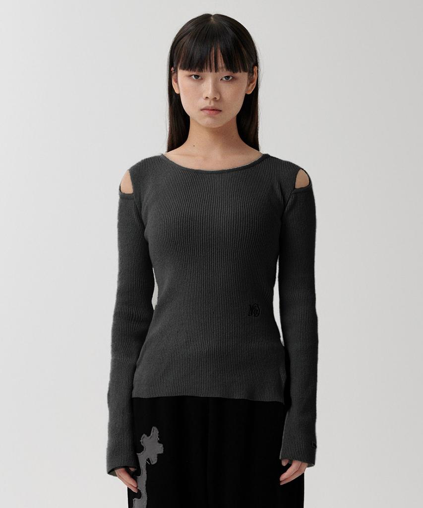 MAHAGRID Cut Off Ls Knit Charcoal(Mg2Fmfk614A)