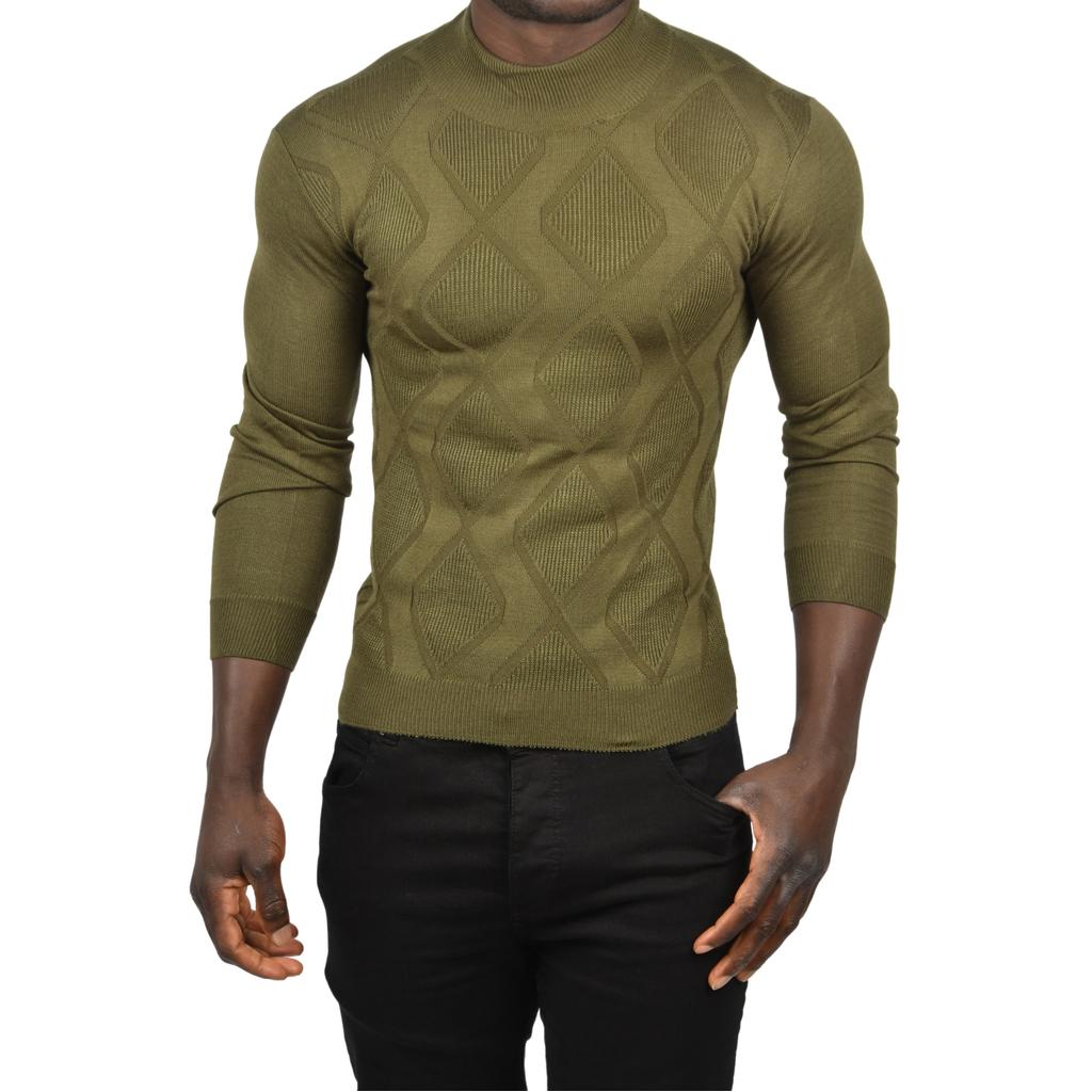 DeepSEA Baklava Desenli Slim Fit Yarım Balıkçı Yaka Triko Boğazlı Kazak 2505511