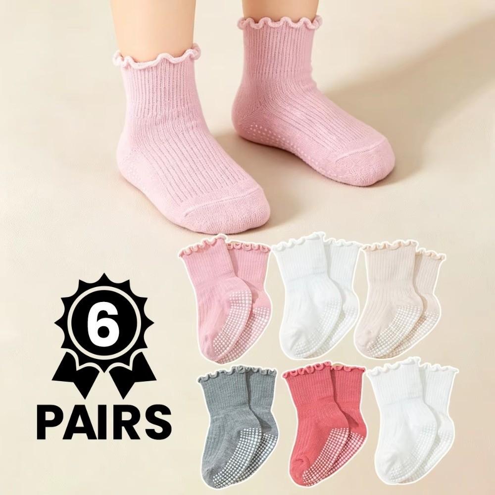6 Pairs Ruffled Design Infant Socks Breathable Fabric Newborn Socks All Season Socks  for Girls