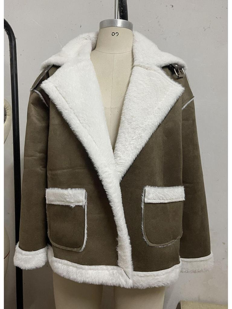 2024 Fashion Turn-Down Collar Plush Winter Warm Casual Jacket