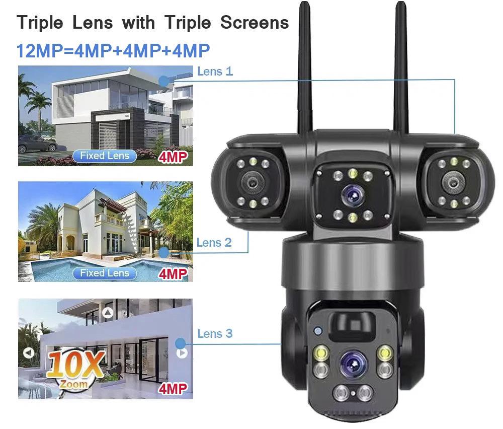 4G Wireless Solar HD Night Vision Camera with Triple Lenses & Screens, No Wiring Needed, Mobile Phone Remote Monitoring