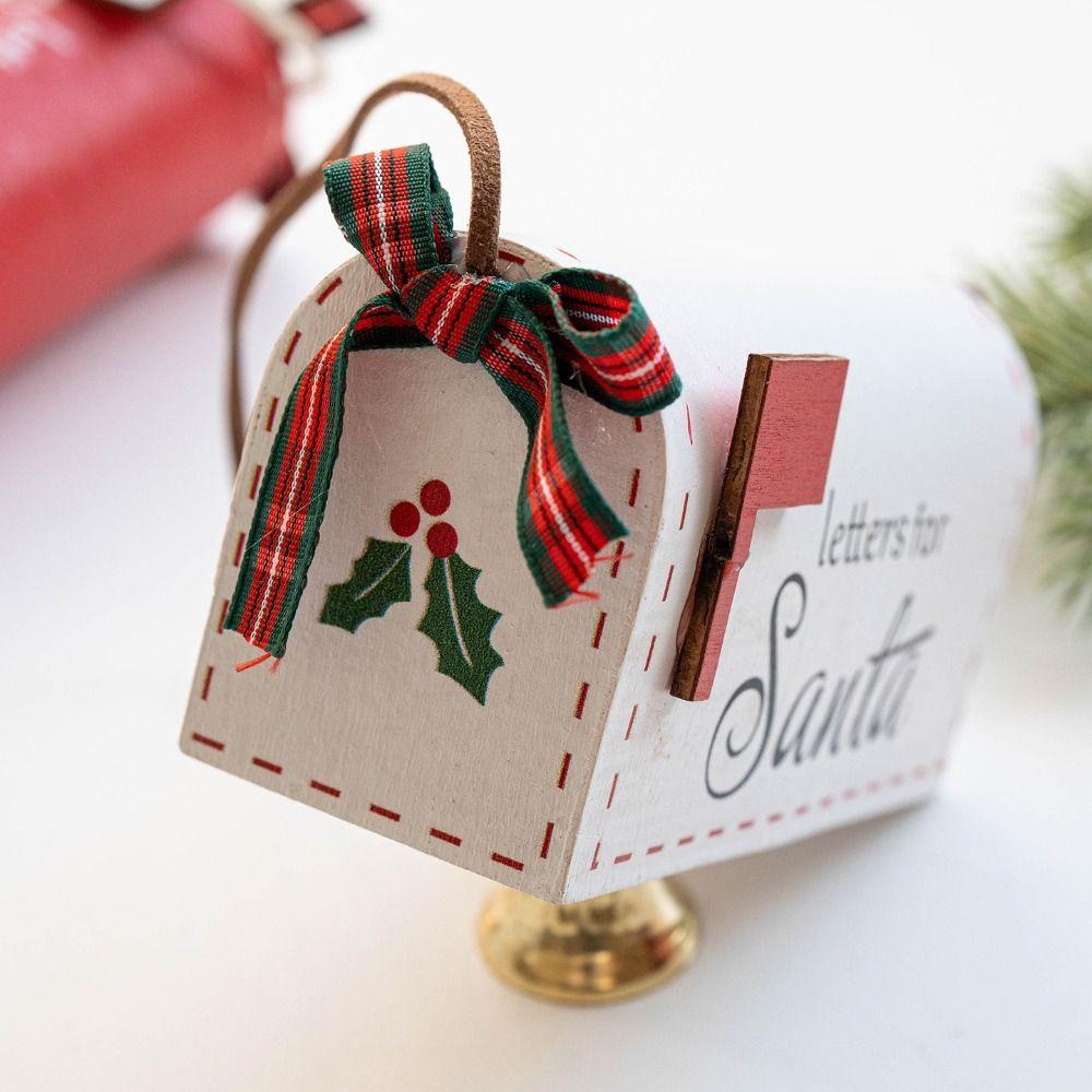 High Quality Wooden Christmas Mailbox Ornament Red White DIY Decor Xmas Post Box Santa Mailbox Party Gift