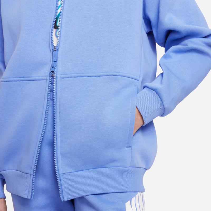 Nike Solid Color Hooded Fleece-Lined Loose Casual Jacket Kids Jackets Polar-Blue FD2931-450