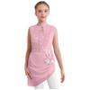 Girls Asymmetrical Skating Dress Sleeveless Backless Cutout Sheer Mesh Overlay Rhinestone Applique Competition Dance Costume