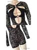 Chic Lace Hollow-Out Slim-Fit Jumpsuit with Long Sleeves