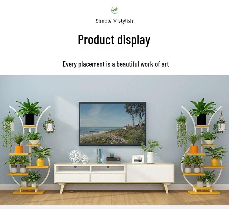 Multi-Layer Indoor Balcony Flower Stand, Wrought Iron Round Table Display Shelf for Hanging Pothos and Orchids.