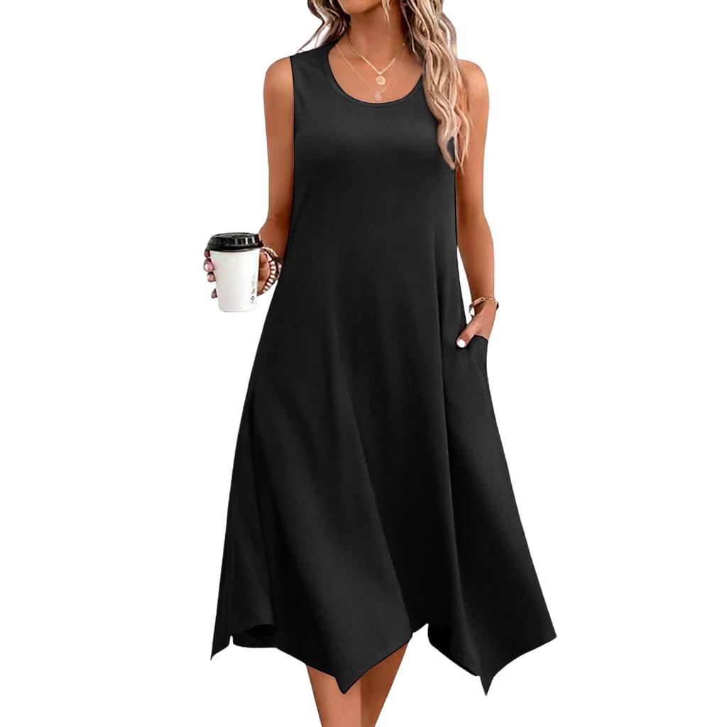 Women's Casual Dress For Summer Tank Dress Loose Beach Dress With Pockets Flare Midi Sundress