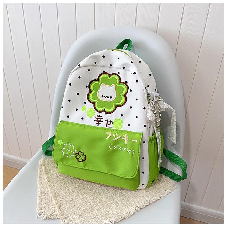 Schoolbag Japanese lucky four-leaf clover kitten schoolbag cute soft girl student backpack light small fresh commuter backpack female