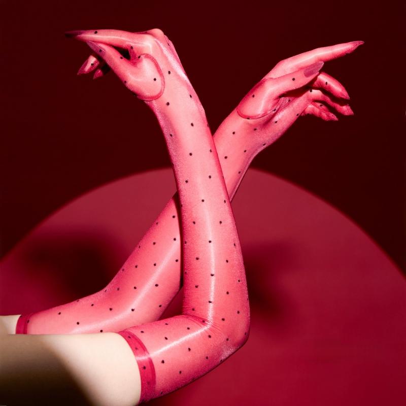 Polka Dots 3D Aurora Oil Shiny Silky Transparent Gloves Women Sexy Five Fingers Elbow Long Gloves For Pole Dance Nightclub Party