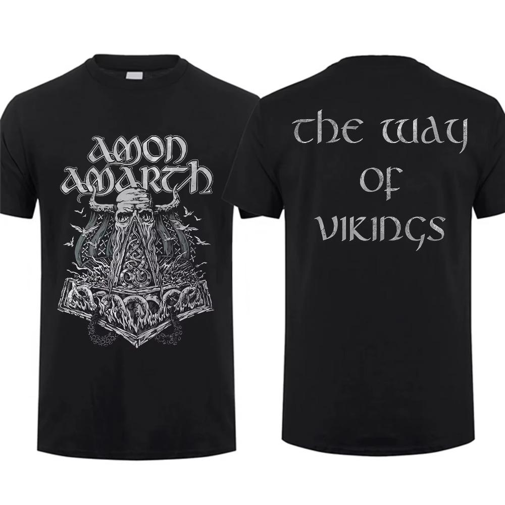 2024 Mode Herren T-Shirt Beidseitig Amon Wikingerpferde Schwarz Von Amarth Übergroßes T-Shirt Grafik Jugendkleidung Streetwear S-3XL