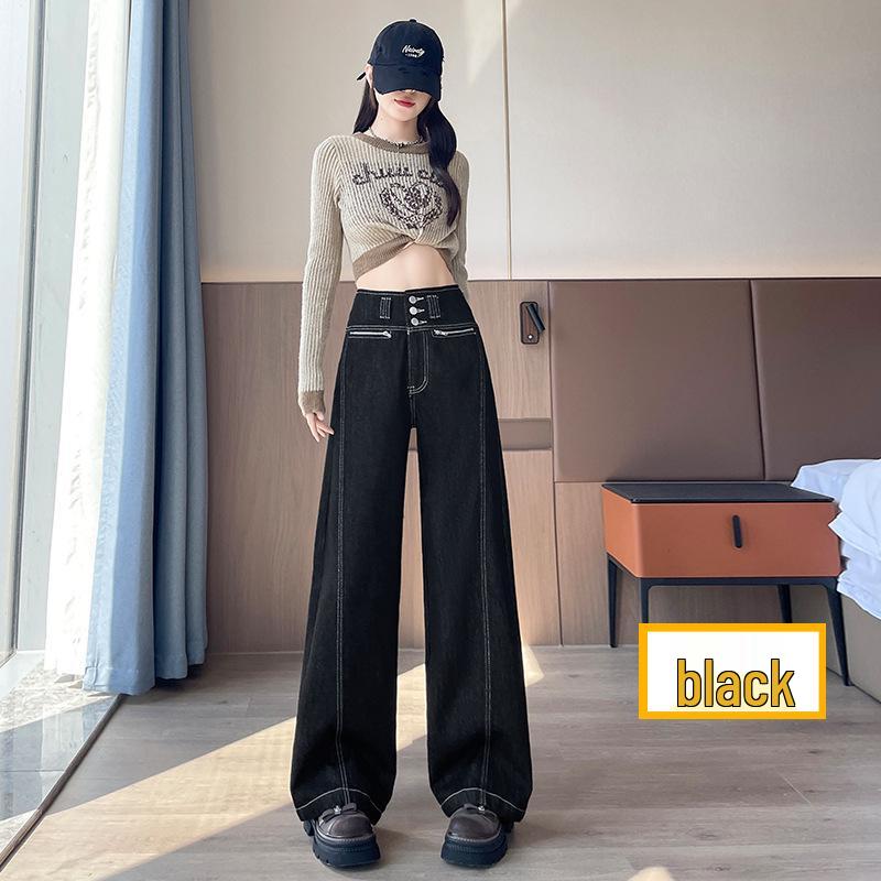 

Women s Winter 2024 High Waist Velvet Saber Jeans: Wide-Leg Warm Heavy-Duty Pants in Trendy Style Small