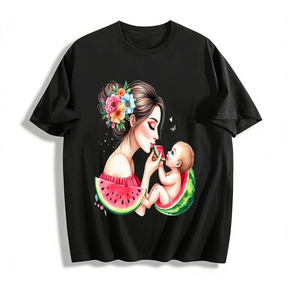 Mother And Baby Watermelon Print Summer Casual Parent-child T-shirts Pure cotton T-shirt XXS