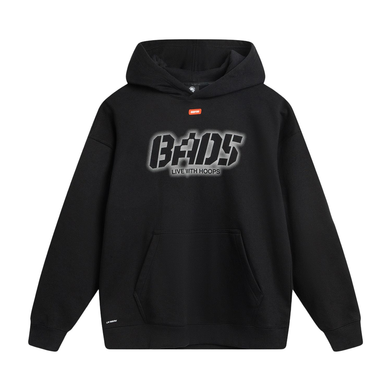 

Li-Ning Loose Fit Hooded Letter Embroidery Sports Fashion Versatile Casual Fleece Warm Long Sleeve Sweatshirt Men sweatshirt AWDV877-5 M