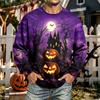 Men's Halloween Print Neck Long Sleeve Sweatshirt Casual Pullover Top