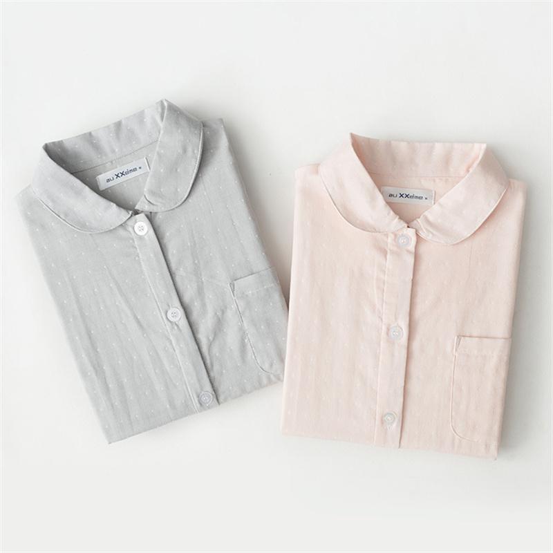 Women's Pajama 2 Piece Set Cotton Pajamas Button Lapel Collar Shirt Pants Suit Autumn Winter Sleepwear Pyjamas Loungewear
