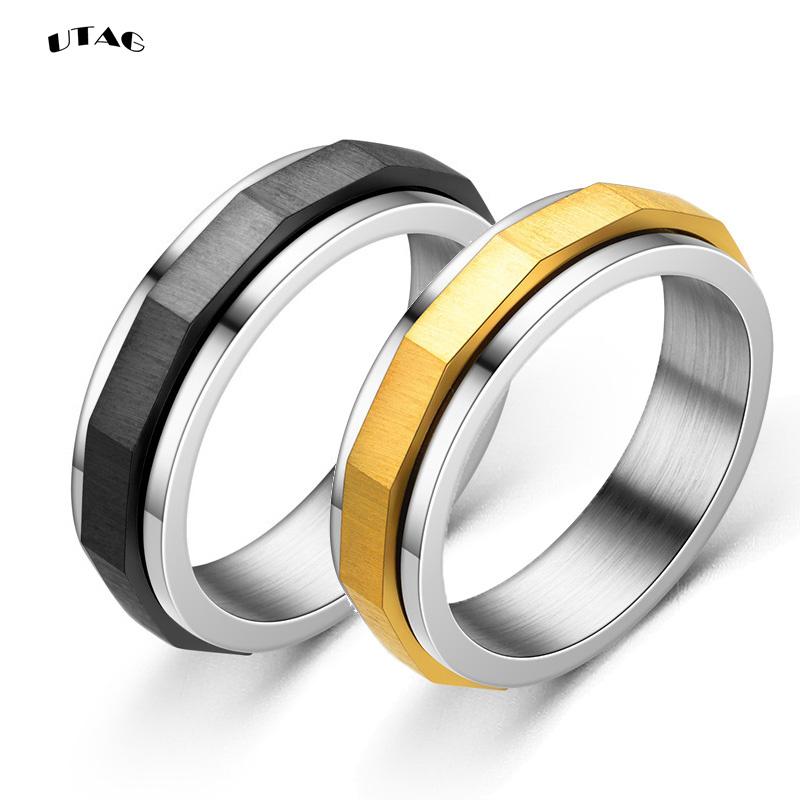 UTAG Rotate Freely Spinning Stainless Steel Anxiety Ring For Women Spinner Fidgets Ring Anti Stress Men Rotating 6 золотой