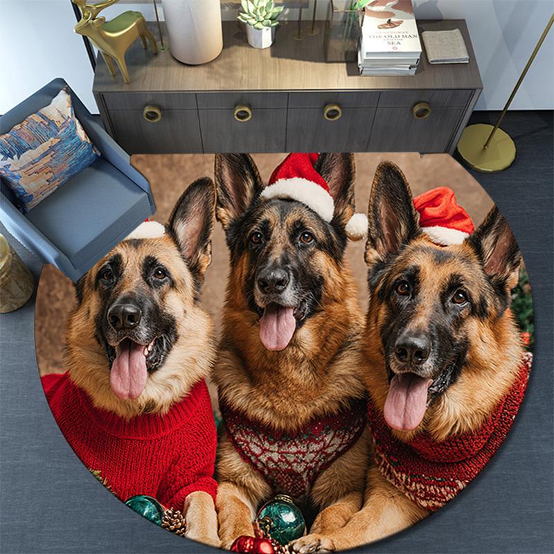 German Shepherds Round Area Rug,Carpet Rug for Living Room Bedroom Sofa Playroom Decor,Non-slip Floor Mat