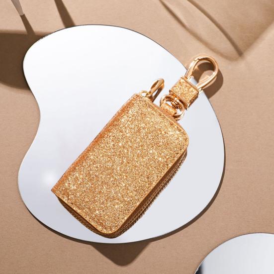 Faux Leather Car Key Case Mini Portable Glitter Men Women Car Key