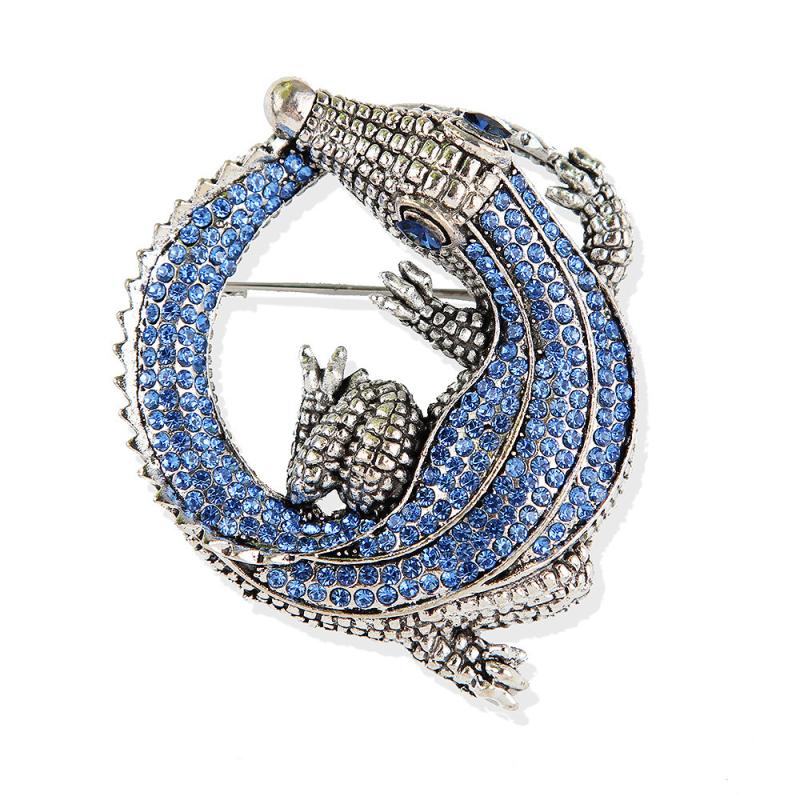 

Модные винтажные броши из крокодиловой кожи со стразами для женщин, одежда, пальто, вечеринка, аксессуары, подарки синий