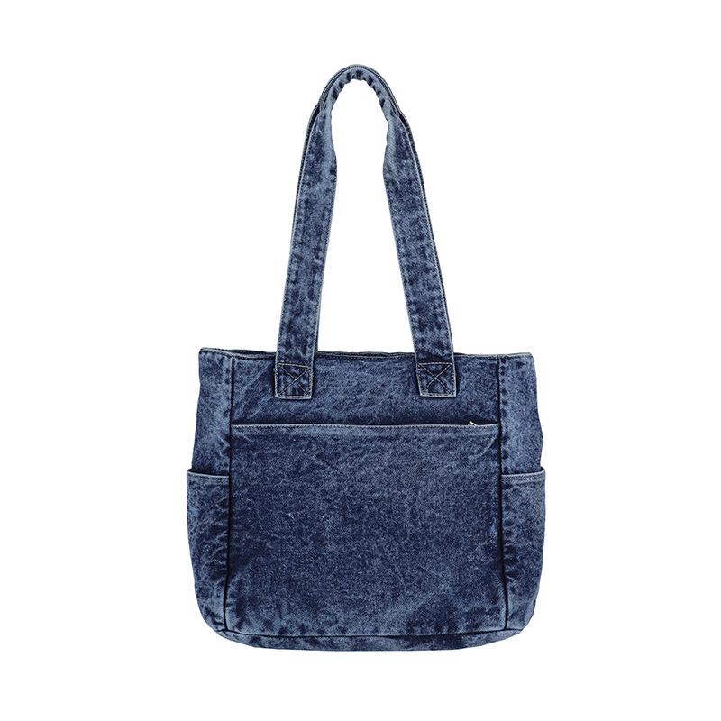 2025 Japanese Washed Denim Cloth Shoulder Bag Women's Literary Large-capacity Underarm Bag Trendy Fashion Student Schoolbag
