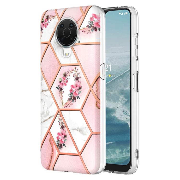 

Для Nokia G10 / G20 Гальванизированный Сращивание Мраморный Цветочный Узор ТПУ Ударопрочный Чехол для Телефона For Nokia G10 / G20 розовый