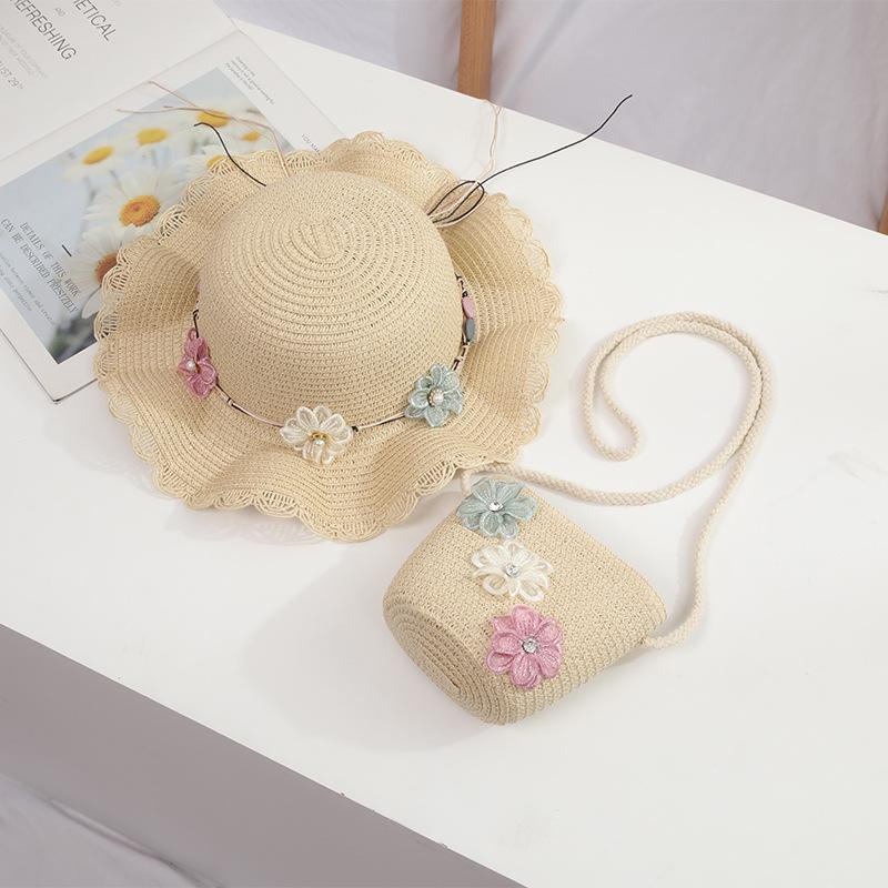 

Wave-Edged Floral Straw Hat & Crossbody Bag Set for Girls - Perfect for Summer Beach Outings Bag Only бежевый