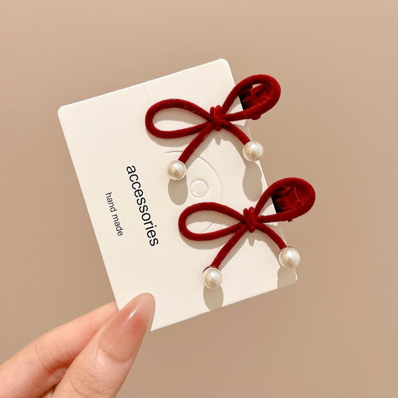2 Stück Neujahr Rote Schleife Haarspange für Frauen Niedliche Kleine Perle Seitenclip Schleife Haarnadel Mädchen Party Kopfschmuck Haarschmuck