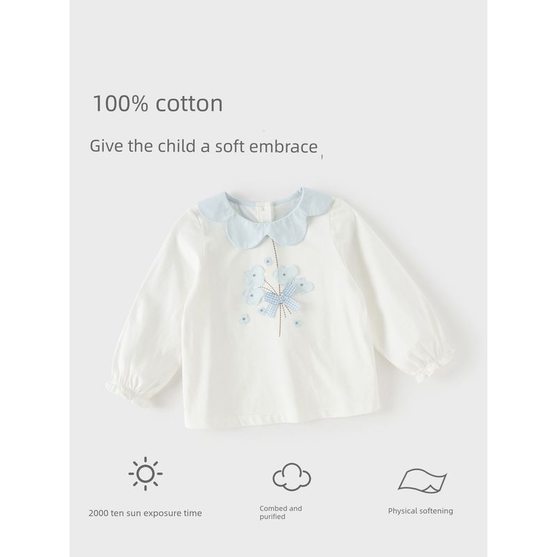 David Bella Girls' Pure Cotton Long-Sleeved T-Shirt Baby Class a Base Shirt 2026 Spring New Style Kidsren's Stylish Top