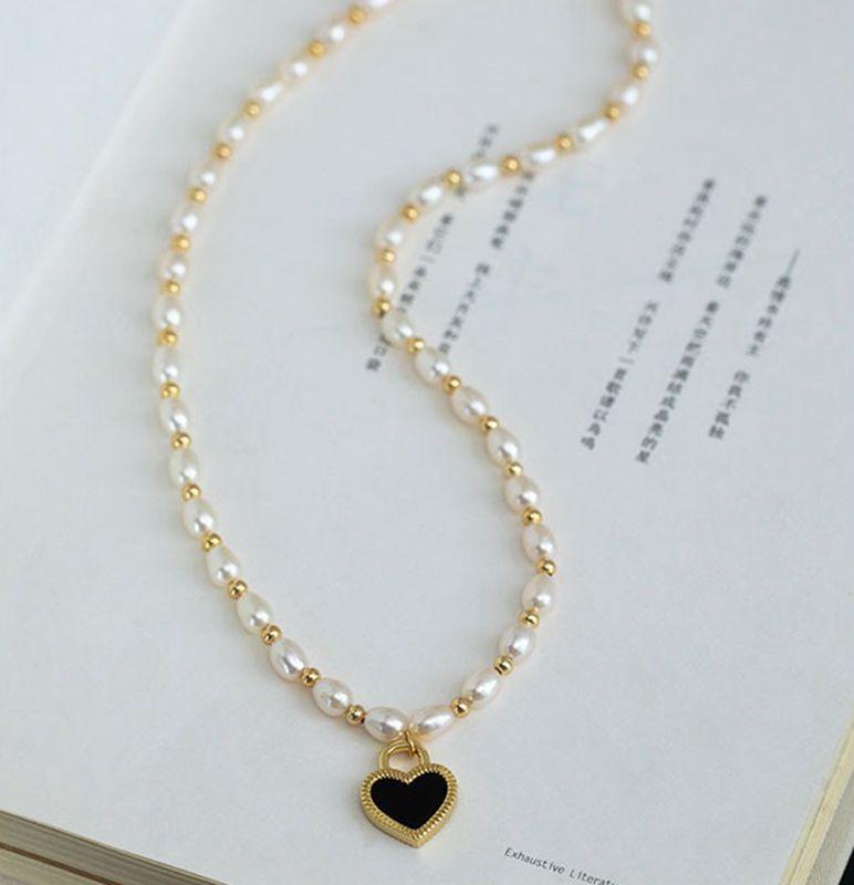 Romantic Black Love Heart Natural Freshwater Pearl 14K Gold Filled Female Necklace For Women Wedding Gifts No Fade